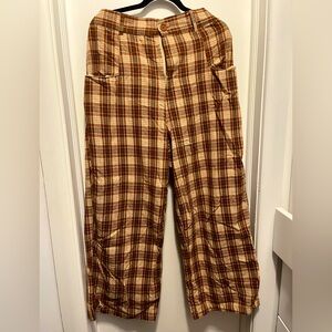 Retro high-waist plaid pants with belt
